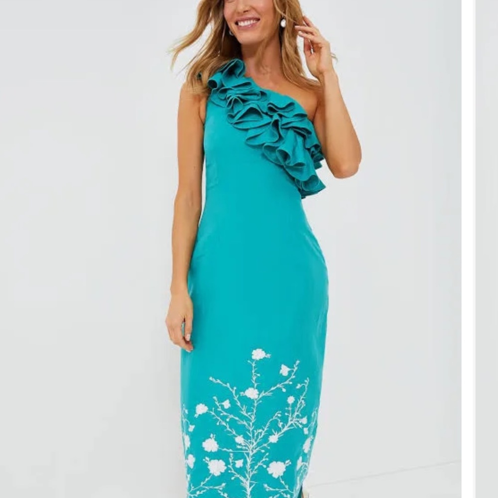 FANM MON NWT Teal Olivia One Shoulder Dress